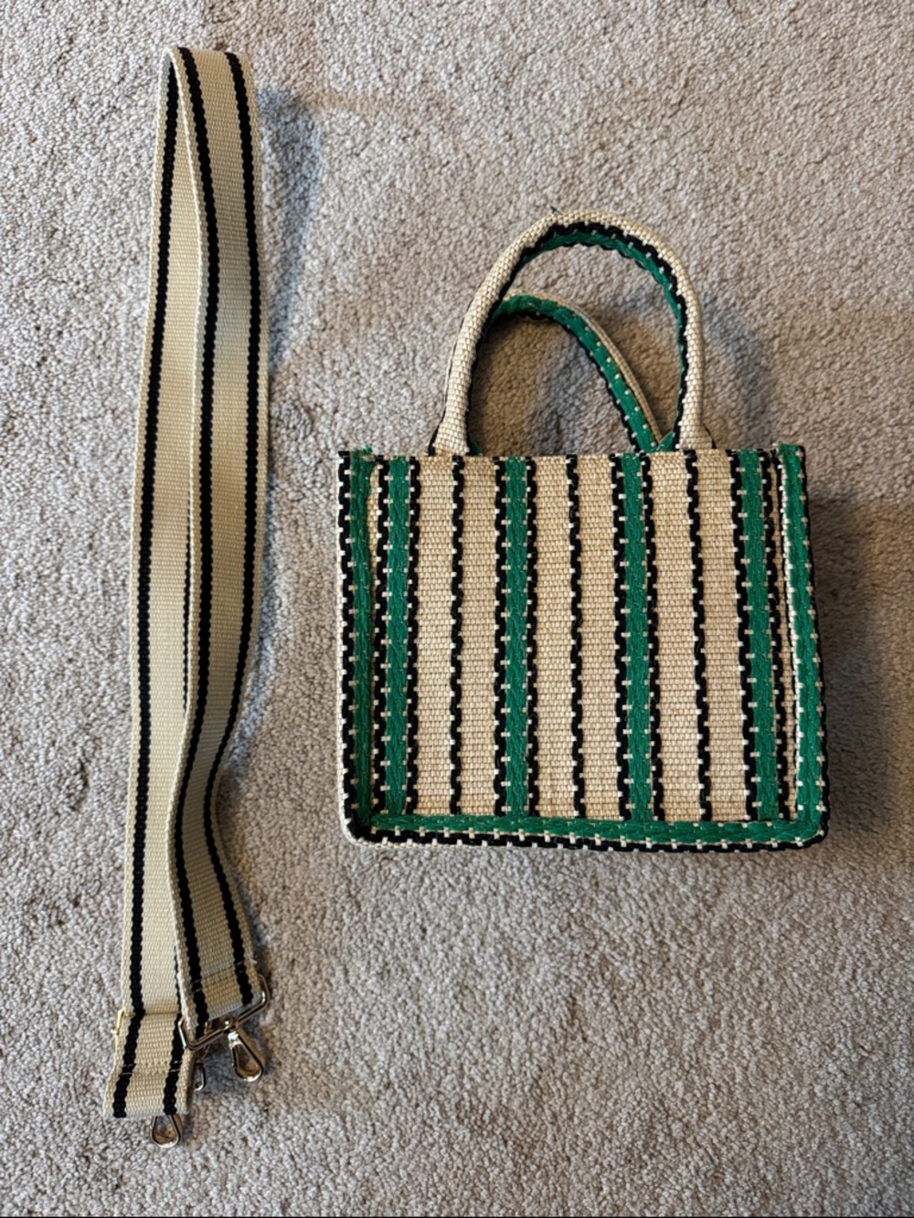 H&M Striped Woven Crossbody Bag in Green and Cream